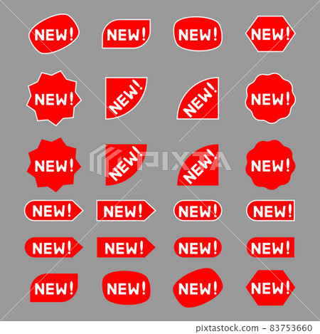 New tag icon. A new sticker sets, labels. Sticker icons with text New . Set of the banners with the white lettering New . Red labels isolated on white background. Vector 83753660