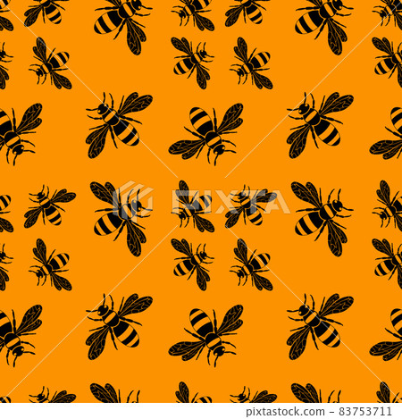 Wasps in black color. Wasp pattern. Seamless vector pattern with insects, symmetrical background with wasps in black color Wasps in black color. Wasp pattern. Seamless vector pattern with insects, symmetrical background with wasps in black color 83753711