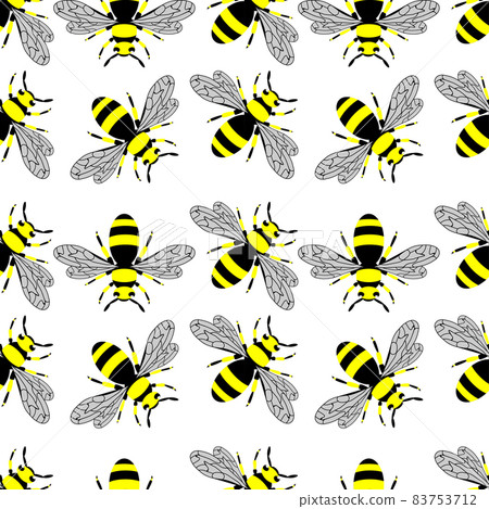 Seamless vector pattern with insects, symmetrical background with wasps in yellow and black color isolated on white background Seamless vector pattern with insects, symmetrical background with wasps in yellow and black color isolated on white background 83753712