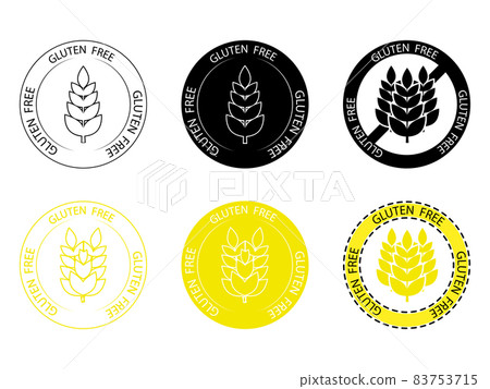 Gluten free vector icon. No gluten stamp. Sign with wheat inside and with lettering gluten free around. Outline stamp. Vector Gluten free vector icon. No gluten stamp. Sign with wheat inside and with lettering gluten free around. Outline stamp. Vector 83753715