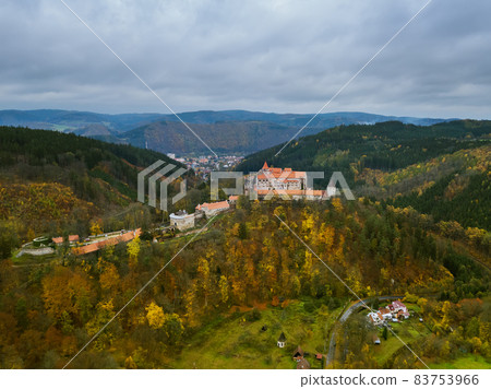 Castle Pernstejn in Czech Republic - aerial view Castle Pernstejn in Czech Republic - aerial view 83753966
