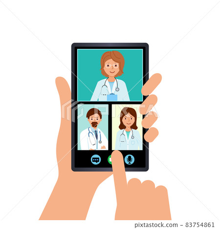 He holds a smartphone in his hands, chooses a doctor for consultation. 83754861