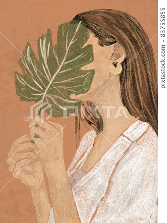 Abstract Boho Woman Portrait. Minimalist Female simple Modern Art. Pastel colors, Hand Drawn Contemporary card, logo, template 83755855