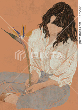Abstract Boho Woman Portrait. Minimalist Female simple Modern Art. Pastel colors, Hand Drawn Contemporary card, logo, template 83755858