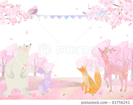 春天斯堪的納維亞可愛的框架圖矢量素材與盛開的櫻花下的森林動物 春天斯堪的納維亞可愛的框架圖矢量素材與盛開的櫻花下的森林動物 83756241