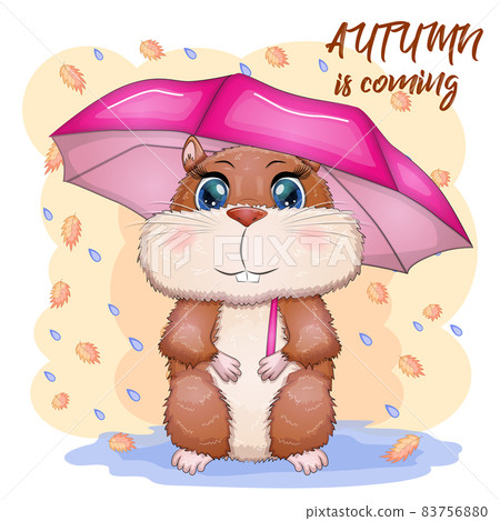 Cute hamster with umbrella, autumn is coming, hamsters cartoon characters, funny animal character 83756880