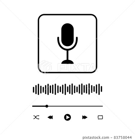 Podcast concept. Audio player interface with microphone sign, sound wave, loading bar and buttons. Simple music player or online radio panel template 83758044