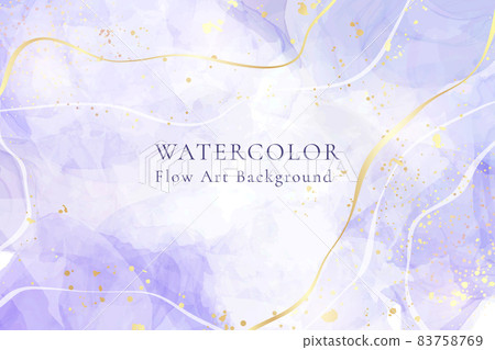 Purple lavender liquid watercolor background with golden lines. Pastel violet marble alcohol ink drawing effect. Vector illustration design template for wedding invitation, menu, rsvp Purple lavender liquid watercolor background with golden lines. Pastel violet marble alcohol ink drawing effect. Vector illustration design template for wedding invitation, menu, rsvp 83758769