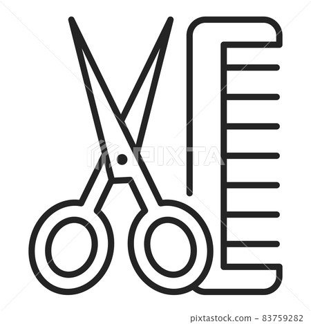 Line icon of the scissors and comb 83759282
