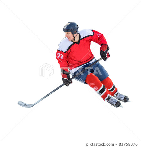 Professional ice hockey player on defending position on the rink Professional ice hockey player on defending position on the rink 83759376