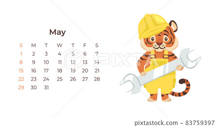 Cute cartoon tiger May 2022 calendar horizontal template. Cute cartoon tiger May 2022 calendar horizontal template. 83759397