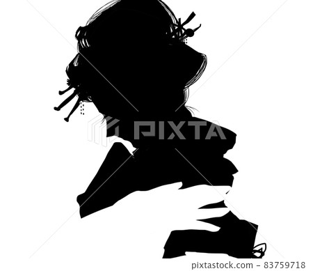 一個擁抱悲傷的年輕武士和一個悲傷的江戶小鎮女孩的剪影 83759718