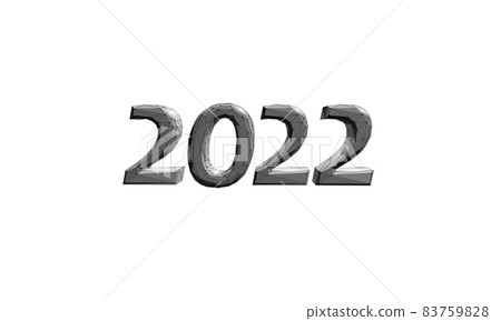2022 New Year 3D metal ice texture. Glowing shape blue dark neon number illustration. Celebration decoration steel silver chrome poster greeting card vector 83759828