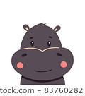 Hippo flat style vector. Wild herbivorous animal. African fauna species. Violet hippopotamus cartoon on white background. For nature concepts, children s books illustrating, printing materials 83760282