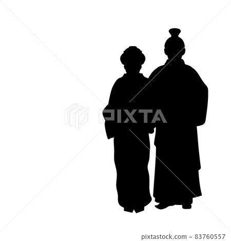 Silhouette of man and woman in national asian costume. Silhouette of man and woman in national asian costume. 83760557