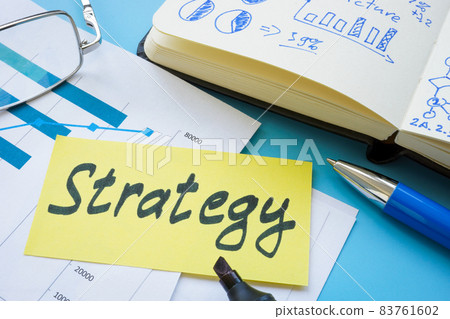 Strategy word on the sticker for business and start up. 83761602