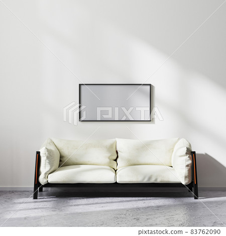 Blank horizontal frame mock up in scandinavian minimalistic style living room interior with white and black sofa, contemporary living room background, 3d rendering Blank horizontal frame mock up in scandinavian minimalistic style living room interior with white and black sofa, contemporary living room background, 3d rendering 83762090