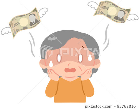 Elderly woman with flying money 83762810