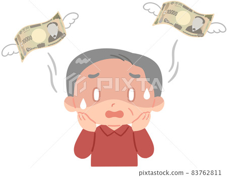 Elderly man with flying money 83762811