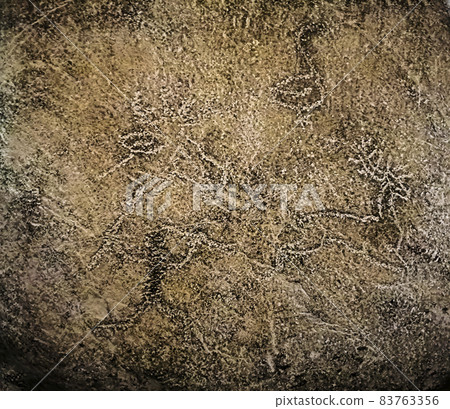 Ancient rock art with scenes of hunting on stone. Ancient rock art with scenes of hunting on stone. 83763356