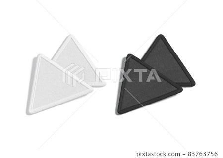Blank black and white triangle embroidered patch mockup pair, isolated 83763756