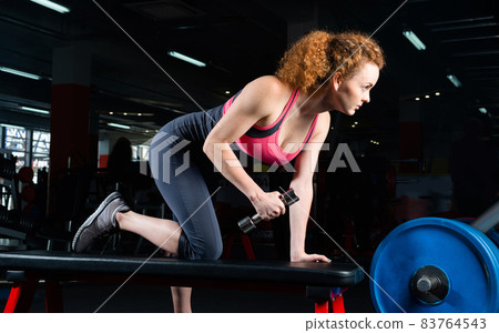 attractive young woman engaged with dumbbells in the gym. attractive young woman engaged with dumbbells in the gym. 83764543