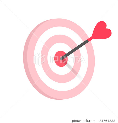 An arrow with a heart shape stuck in the middle of the darts board and a pink target ―― 3D, with shadow 83764888