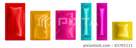 Colorful sachet, pouch bags vector packs 3d mockup Colorful sachet, pouch bags vector packs 3d mockup 83765131