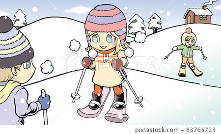 孩子們在雪山中享受滑雪[冬季風景/冬季運動] 83765723
