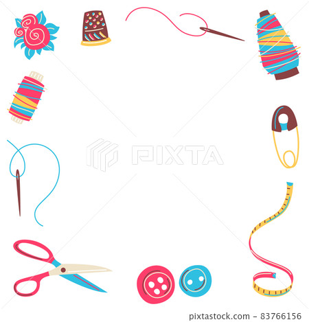 Frame with needlework sewing items. Handicraft... - Stock Illustration ...