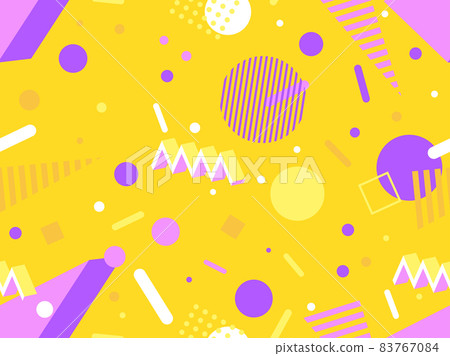 Geometric seamless pattern in 80s memphis style. Isometric geometric 3D shapes. Trendy retro background for printing on paper, promotional materials and fabric. Vector illustration 83767084