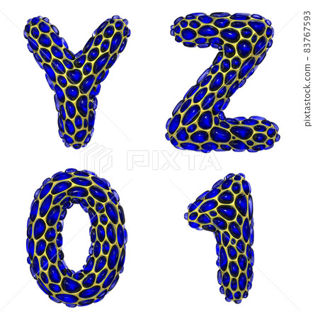 Realistic 3D letters set Y, Z number 0, 1, made of gold shining metal letters. Realistic 3D letters set Y, Z number 0, 1, made of gold shining metal letters. 83767593