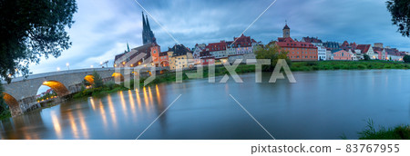Regensburg. View of the old historical part of the city at dawn. Regensburg. View of the old historical part of the city at dawn. 83767955