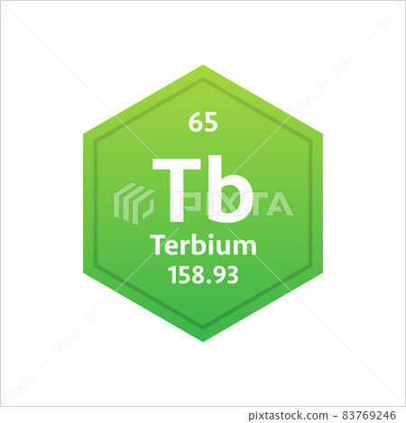 Terbium symbol. Chemical element of the periodic table. Vector stock illustration. Terbium symbol. Chemical element of the periodic table. Vector stock illustration. 83769246