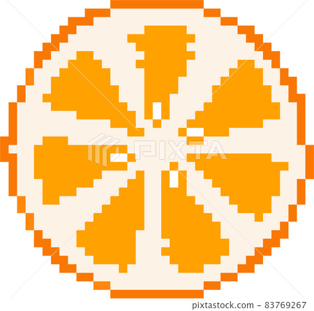 Pixel-art style slice of orange. Vector 8-bit slice of orange isolated in white background. 83769267