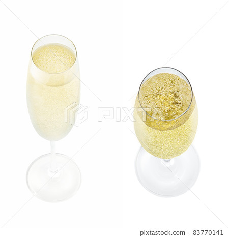 Full glass of champagne isolated on a white background top view. two glasses champagne close up top view. 83770141