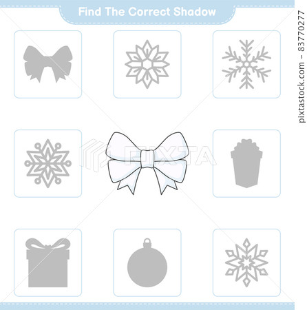 Find the correct shadow. Find and match the correct shadow of Ribbon. Educational children game, printable worksheet, vector illustration Find the correct shadow. Find and match the correct shadow of Ribbon. Educational children game, printable worksheet, vector illustration 83770277