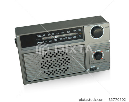 top view grey and black radio on white background, object, fashion, technology, copy space 83770302