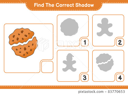 Find the correct shadow. Find and match the correct shadow of Cookie. Educational children game, printable worksheet, vector illustration 83770653