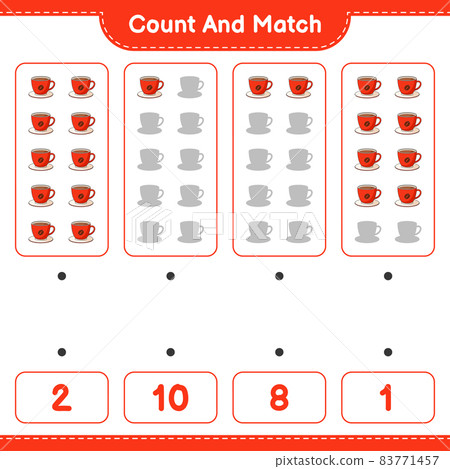 Count and match, count the number of Coffee Cup and match with the right numbers. Educational children game, printable worksheet, vector illustration 83771457