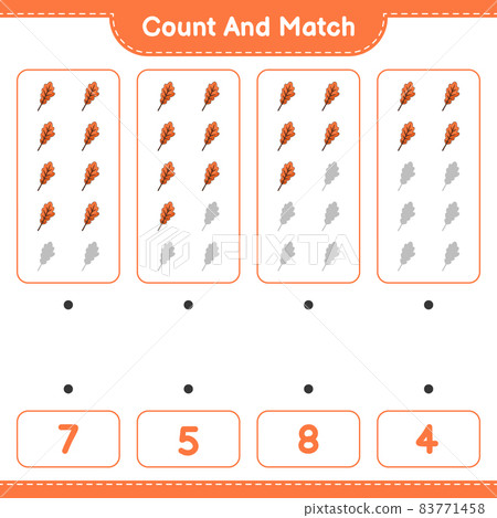 Count and match, count the number of Oak Leaf and match with the right numbers. Educational children game, printable worksheet, vector illustration 83771458
