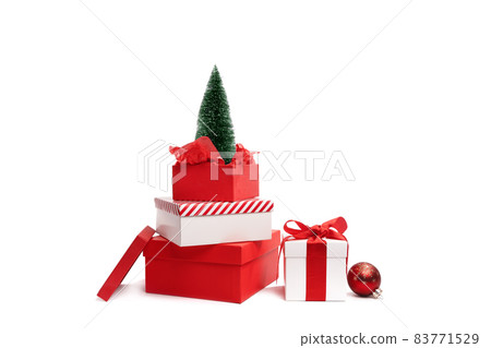 set of red and white gift boxes on white background set of red and white gift boxes on white background 83771529