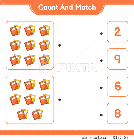 Count and match, count the number of Book and match with the right numbers. Educational children game, printable worksheet, vector illustration Count and match, count the number of Book and match with the right numbers. Educational children game, printable worksheet, vector illustration 83771854