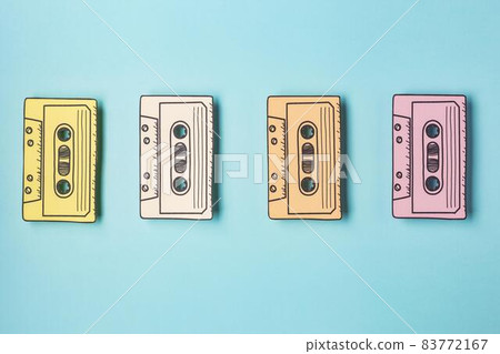 top view arrangement with cassette tapes. High quality beautiful photo concept top view arrangement with cassette tapes. High quality beautiful photo concept 83772167