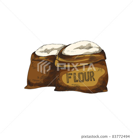 Hand drawn bags of flour for baking bakery products in color sketch vector Hand drawn bags of flour for baking bakery products in color sketch vector 83772494
