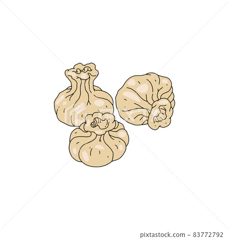 Georgian khinkali or Chinese baozi dumplings, vector illustration isolated. 83772792