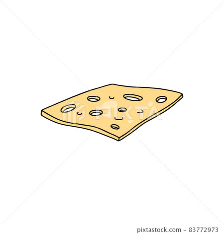 Thin slice of yellow cheese with holes, engraving vector illustration isolated. 83772973
