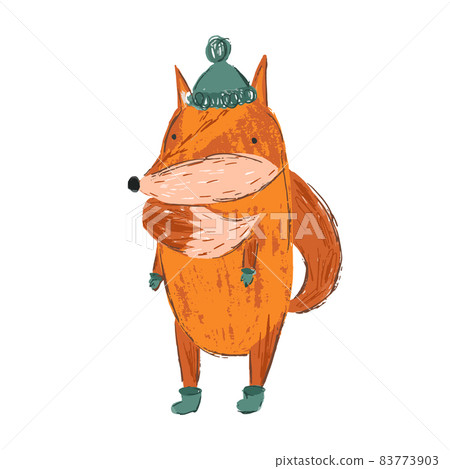 Cute sketch ginger fox with hat illustration Cute sketch ginger fox with hat illustration 83773903