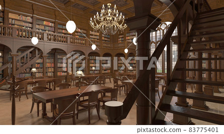 Victorian library room interior 3d illustration 83775401
