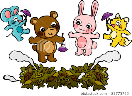 動物在篝火上製作和吃烤紅薯 動物在篝火上製作和吃烤紅薯 83775723